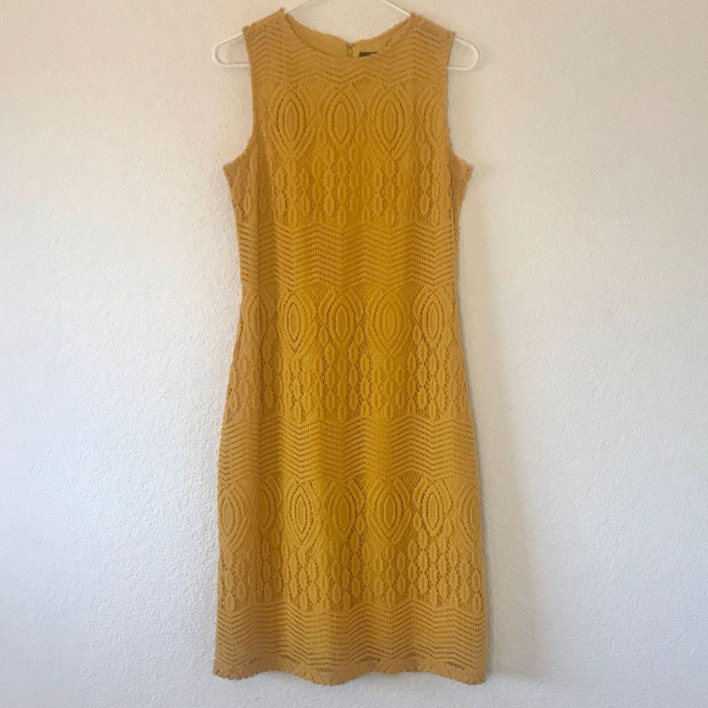 Sharagano Yellow Crochet Lace Midi Dress